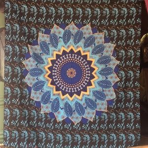 Trippy Hippie Blue Mandala Tapestry